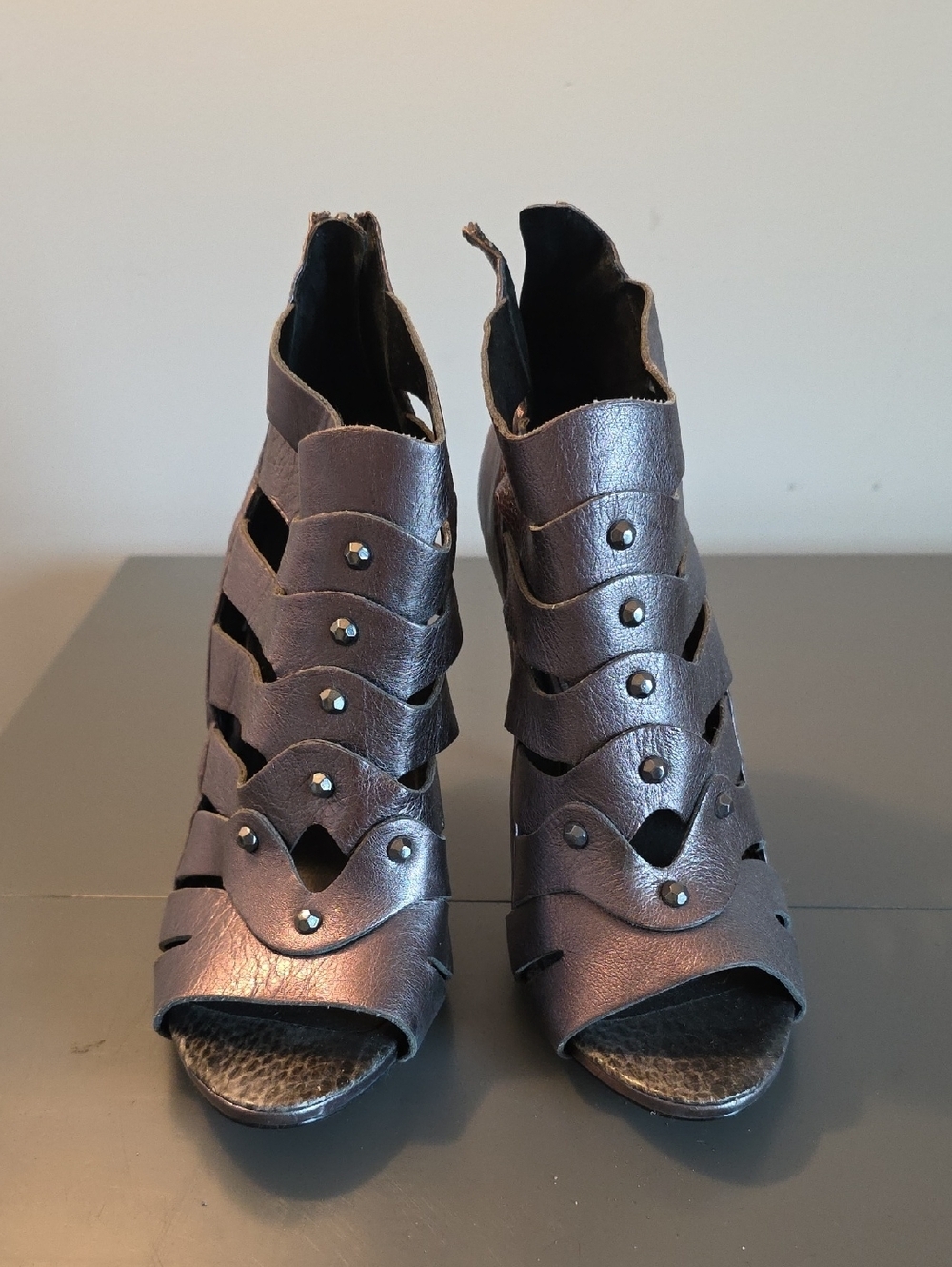 White House Black Market Pewter Cutout Peep-Toe Heels